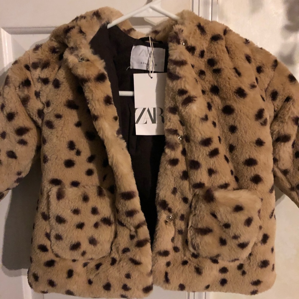 (SOLD)ZARA BabyGirl $50 2-3 Faux Fur Leopard Coat